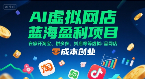 AI虚拟网店蓝海盈利项目，在家开淘宝、拼多多、抖店等虚拟品网店，零成本创业-网创之家
