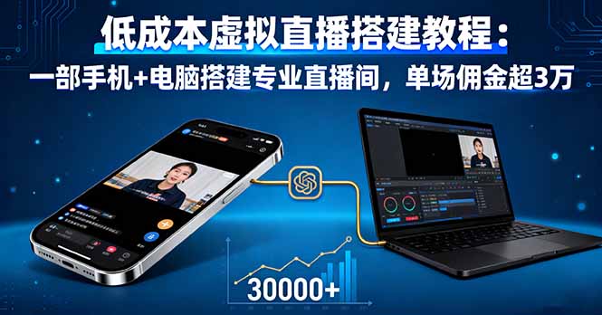 低成本虚拟直播搭建教程:一部手机+电脑搭建专业直播间,单场佣金超3万-网创之家