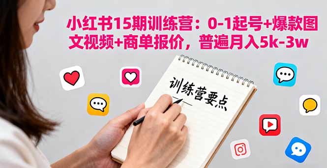 小红书15期训练营：0-1起号+爆款图文视频+商单报价，普遍月入5k-3w-网创之家