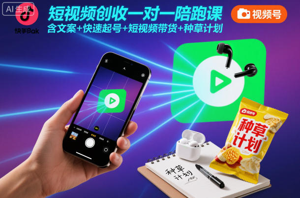 短视频创收一对一陪跑课，含文案+快速起号+短视频带货+种草计划-网创之家