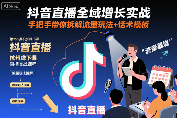 抖音直播全域增长实战第155期杭州线下课，手把手带你拆解流量玩法+话术模板-网创之家