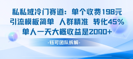 私域冷门赛道单个收费198米引流模板简单人群精准 45%的转化率单人一天大概收益多张-网创之家