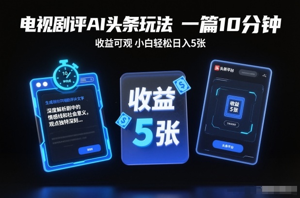 电视剧评AI头条玩法,一篇10分钟,收益可观,小白轻松日入5张+【独家】-网创之家