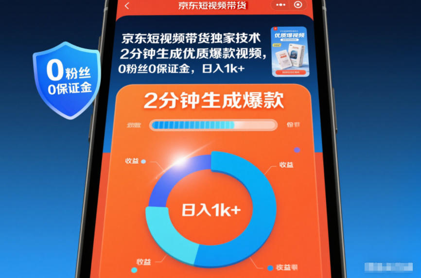 京东短视频带货独家技术，2分钟生成一条优质爆款视频，0粉丝0保证金，日入1k+【揭秘】-网创之家