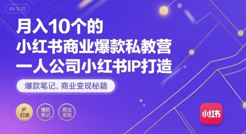 月入10个的小红书商业爆款私教营，一人公司小红书IP打造，爆款笔记，商业变现秘籍-网创之家