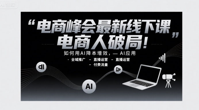 电商峰会最新线下课，电商人破局，如何用AI降本增效，AI应用-全域推广-直播运营-付费流量-网创之家