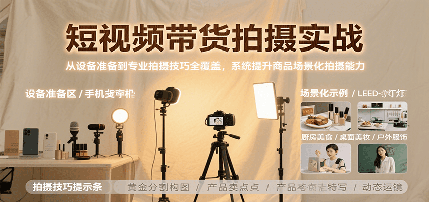 短视频带货拍摄实战，从设备准备到专业拍摄技巧全覆盖，系统提升商品场景化拍摄能力-网创之家