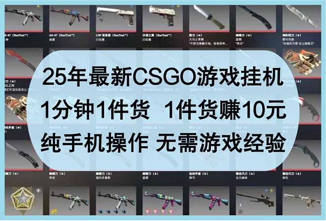 25年最新CSGO游戏挂机，1分钟1件货，1件货赚10元 纯手机操作 无需游戏经验-网创之家