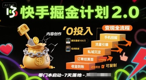 快手掘金计划2.0，快手电商变现全流程，简单可复制，0投入-网创之家