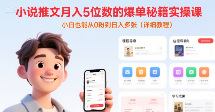 小说推文月入5位数的爆单秘籍实操课，，小白也能从0粉到日入多张(详细教程)-网创之家