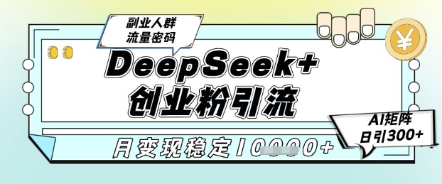 DeepSeek+创业粉精准引流,全新分享课4.0玩法,AI矩阵日引300+,多种变现方式,稳定月入1W-网创之家
