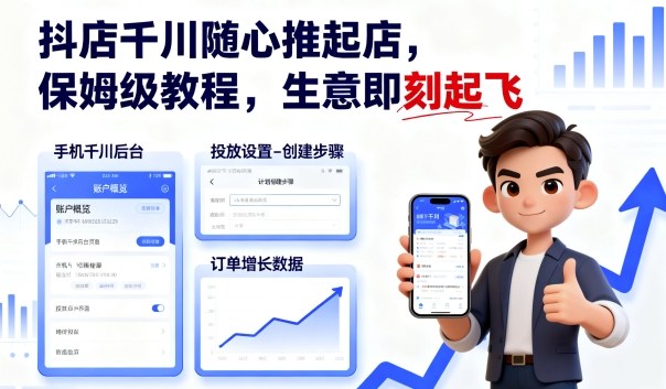 抖店千川随心推起店，保姆级教程，生意即刻起飞-网创之家