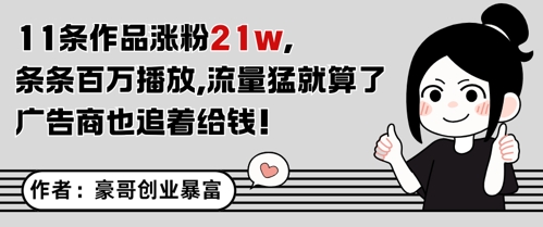 11条作品涨粉21W，条条百W播放，流量猛就算了，广告商也追着给钱-网创之家