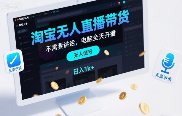 淘宝无人直播带货，不需要出镜，不需要讲话，电脑全天开播，轻松上手，日入1k+【揭秘】-网创之家