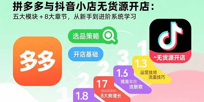 拼多多与抖音小店无货源开店：五大模块+8大章节，从新手到进阶系统学习-网创之家