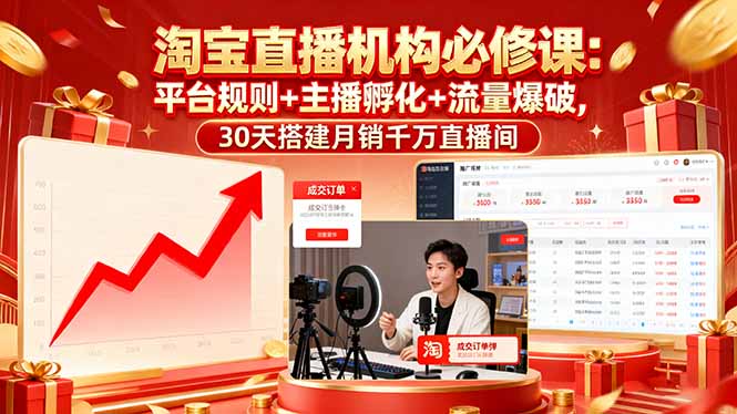 淘宝直播机构必修课：平台规则/主播孵化/流量爆破,30天搭建月销千万直播间-网创之家