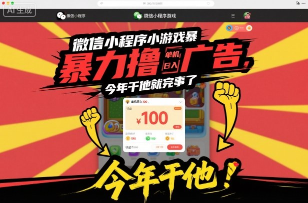 微信小程序小游戏暴力撸广告，单机日入100，今年干他就完事了-网创之家