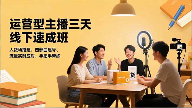 运营型主播三天线下班，人货场搭建,四部曲起号,流量实时应对，手把手带练-网创之家