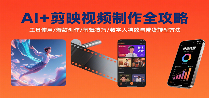AI+剪映视频制作全攻略：工具使用/爆款创作/剪辑技巧/数字人特效与带货转型方法-网创之家