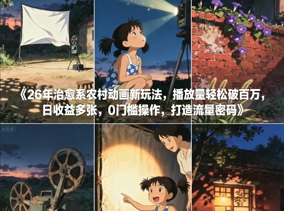26年治愈系农村动画新玩法，播放量轻松破百万，日收益多张，0门槛操作，打造流量密码-网创之家