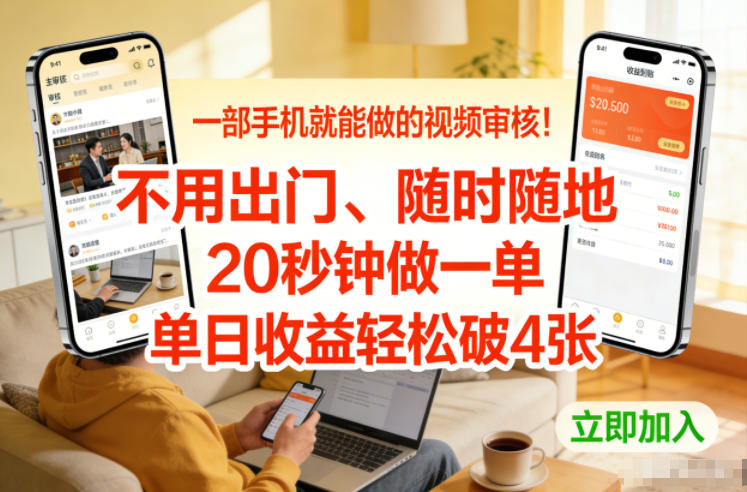 一部手机就能做的视频审核！不用出门，随时随地，20秒钟做一单，单日收益轻松破4张【揭秘】-网创之家