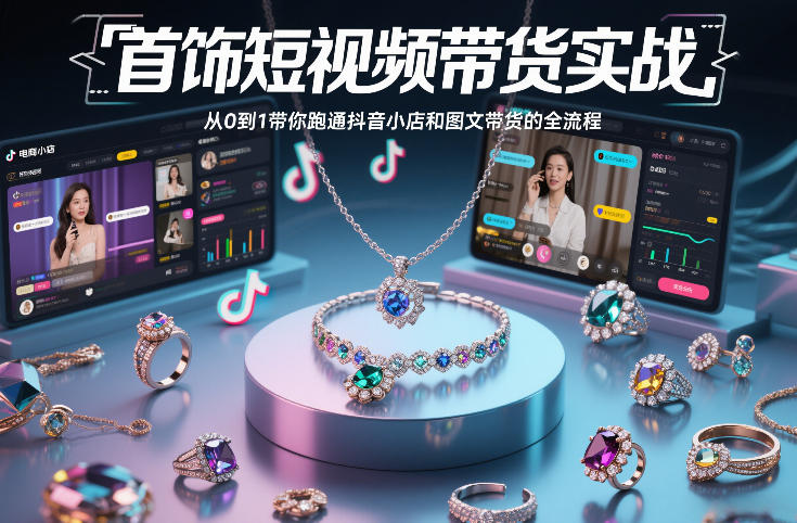 首饰短视频带货实战，从0到1带你跑通抖音小店和图文带货的全流程-网创之家