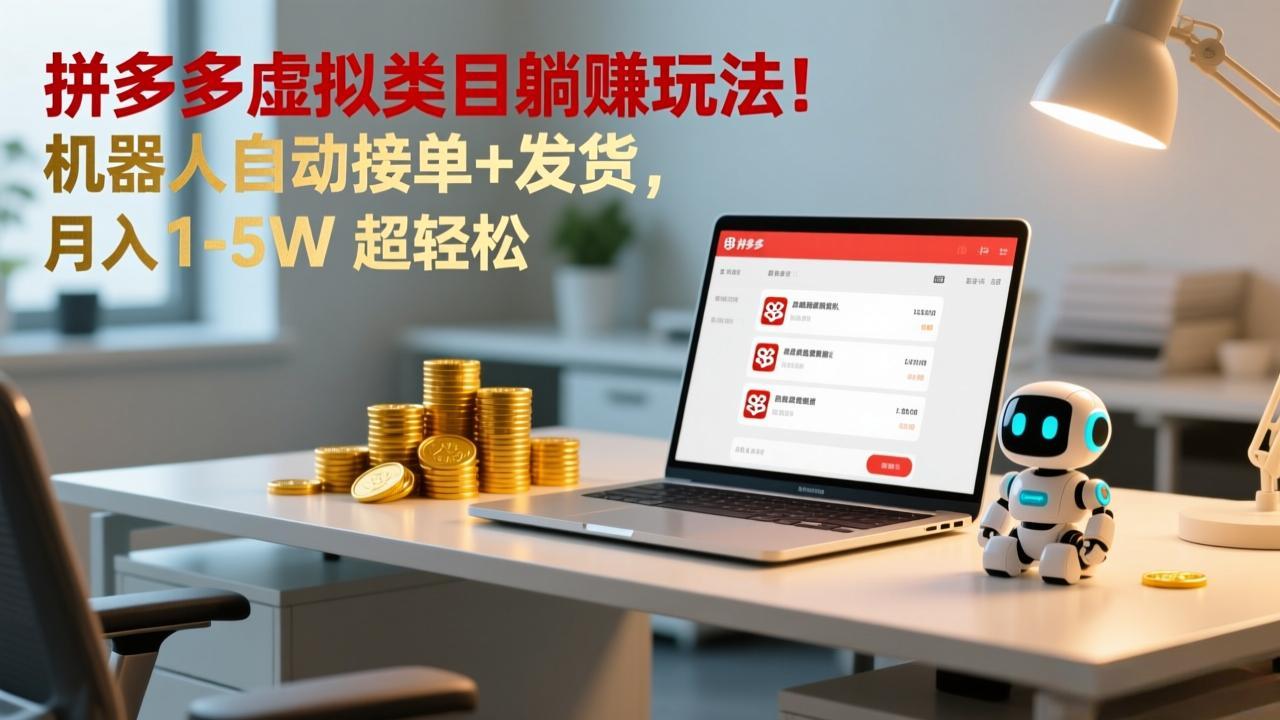 多多虚拟类目躺赚玩法！机器人自动接单+发货，月入 1-5W 超轻松-网创之家