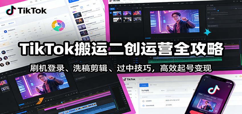 TikTok搬运二创运营全攻略：刷机登录、洗稿剪辑 、过中技巧，高效起号变现-网创之家