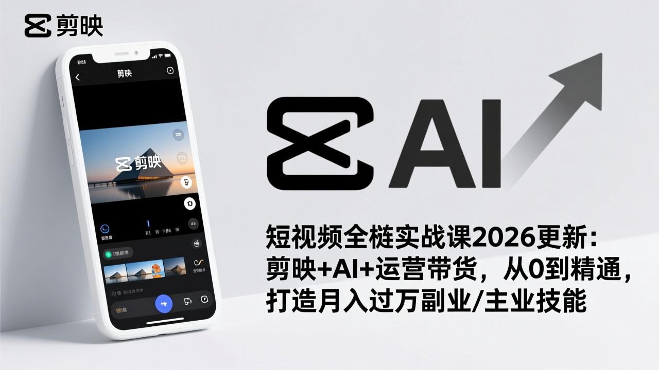 短视频全栈实战课2026更新：剪映+AI+运营带货，从0到精通，打造月入过万副业/主业技能-网创之家