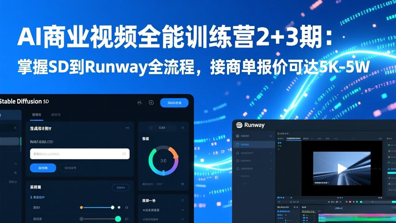AI商业视频全能训练营2+3期：掌握SD到Runway全流程，接商单报价可达5K-5W-网创之家