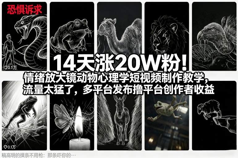 14天涨20W粉！情绪放大镜动物心理学短视频制作教学，流量太猛了，多平台发布撸平台创作者收益-网创之家