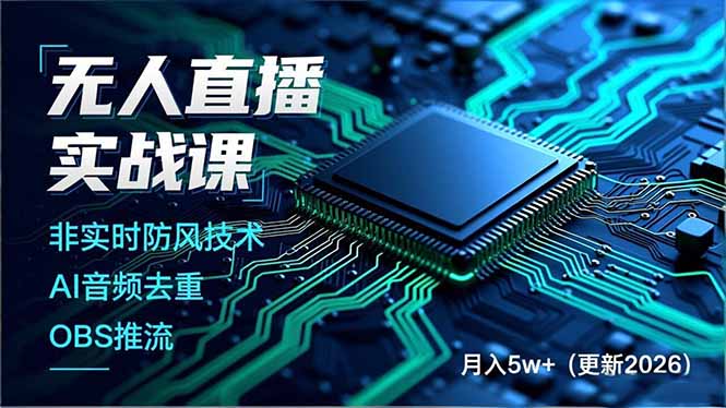 无人直播实战课，非实时防风技术、AI音频去重、OBS推流，建立技术壁垒，月入5w+(更新2026-网创之家