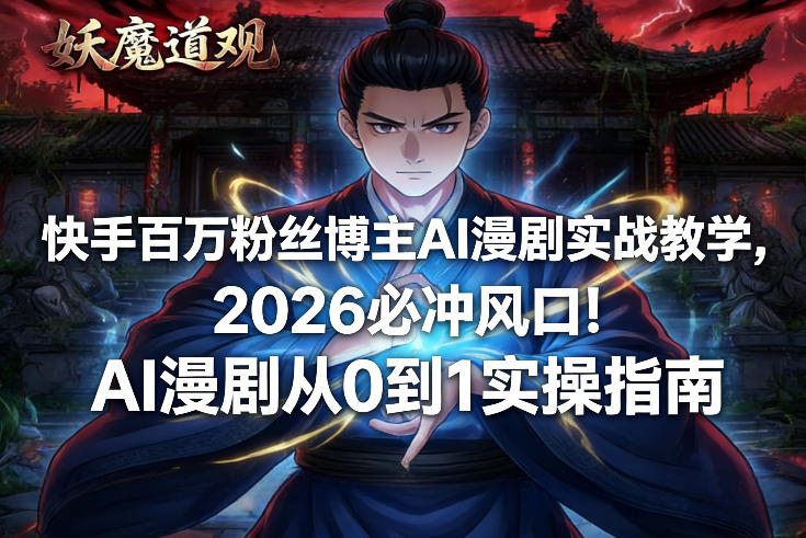 快手百万粉丝博主AI漫剧实战教学，2026必冲风口！AI漫剧从0到1实操指南-网创之家