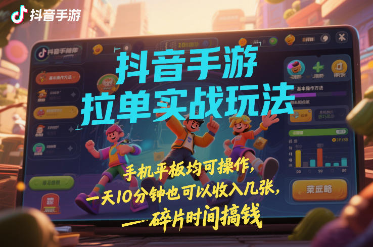 抖音手游拉单实战玩法，手机平板均可操作，一天10分钟也可以收入几张，碎片时间搞钱【揭秘】-网创之家