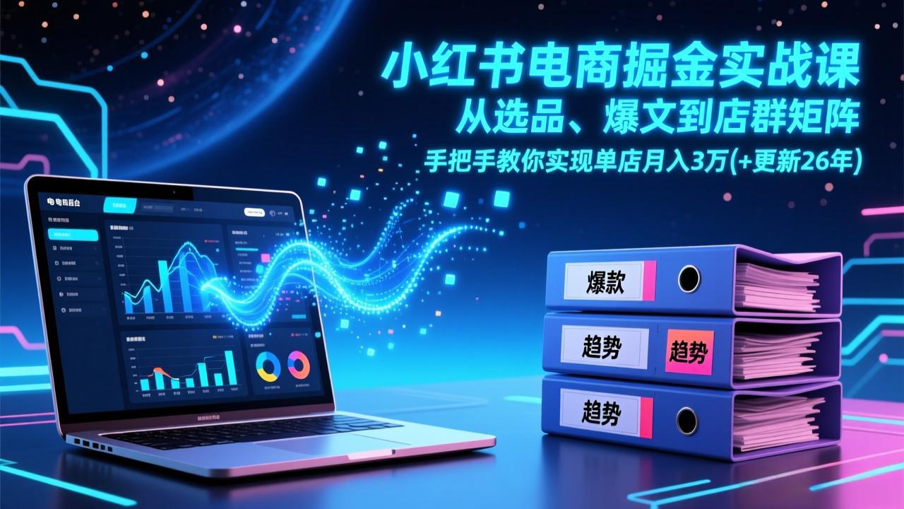 小红书电商掘金实战课，从选品、爆文到店群矩阵，手把手教你实现单店月入3万+(更新26年-网创之家
