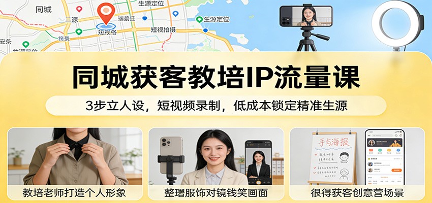 同城获客教培IP流量课：3步立人设，短视频录制，低成本锁定精准生源-网创之家