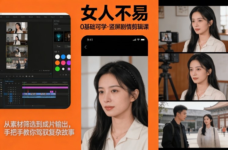 0基础可学！《女人不易》竖屏剧情剪辑课，从素材筛选到成片输出，手把手教你驾驭复杂故事-网创之家