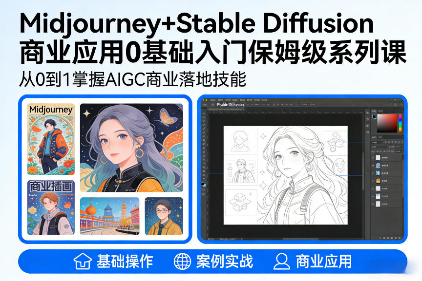 AIGC商业应用Midjourney+Stable Diffusion教程，0基础入门保姆级系列课-网创之家