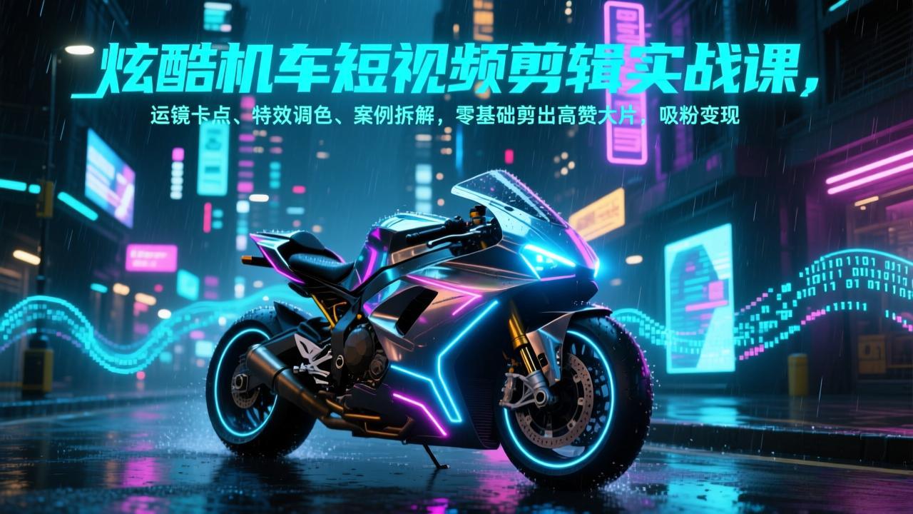 炫酷机车短视频剪辑实战课，运镜卡点、特效调色、案例拆解，零基础剪出高赞大片，吸粉变现-网创之家