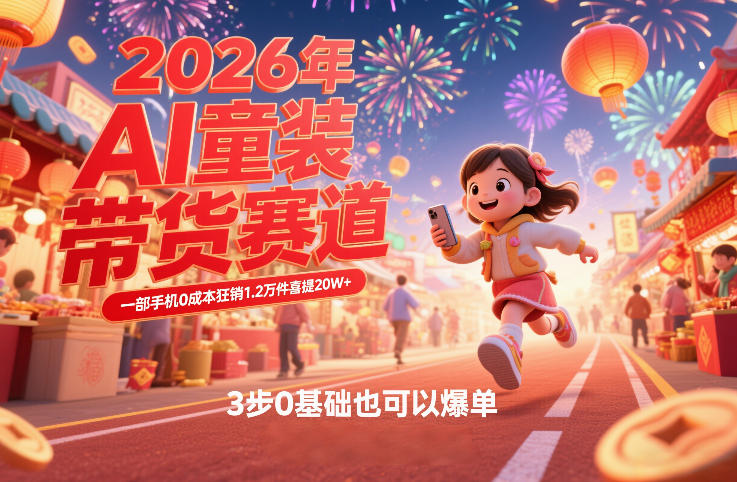 AI童装新春带货赛道，一部手机0成本狂销1.2万件喜提20W+，3步0基础也可以爆单-网创之家