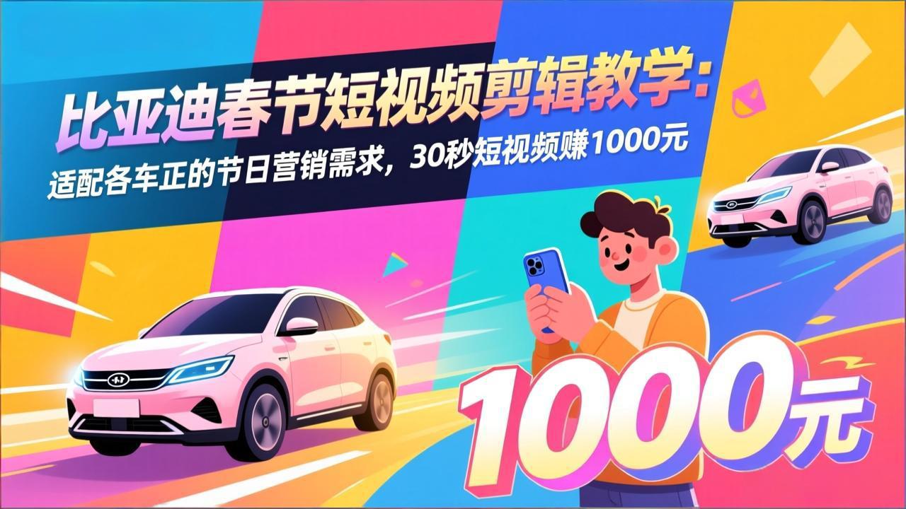 比亚迪春节短视频剪辑教学：适配各车企的节日营销需求，30秒短视频赚1000元-网创之家