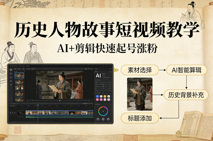 历史人物故事短视频教学，AI+剪辑制作历史人物题材短视频，快速起号涨粉-网创之家