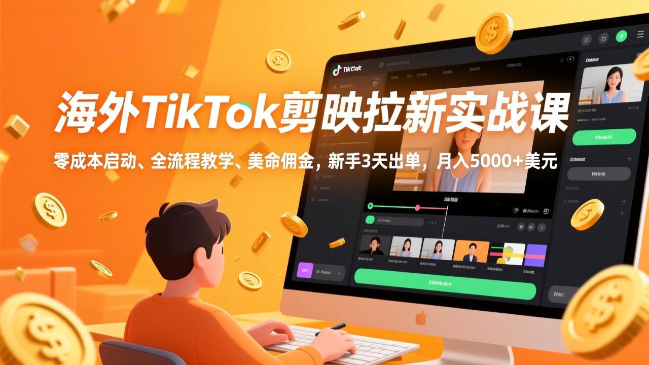 海外TikTok剪映拉新实战课，零成本启动、全流程教学、美金佣金，新手3天出单，月入5000+美元-网创之家