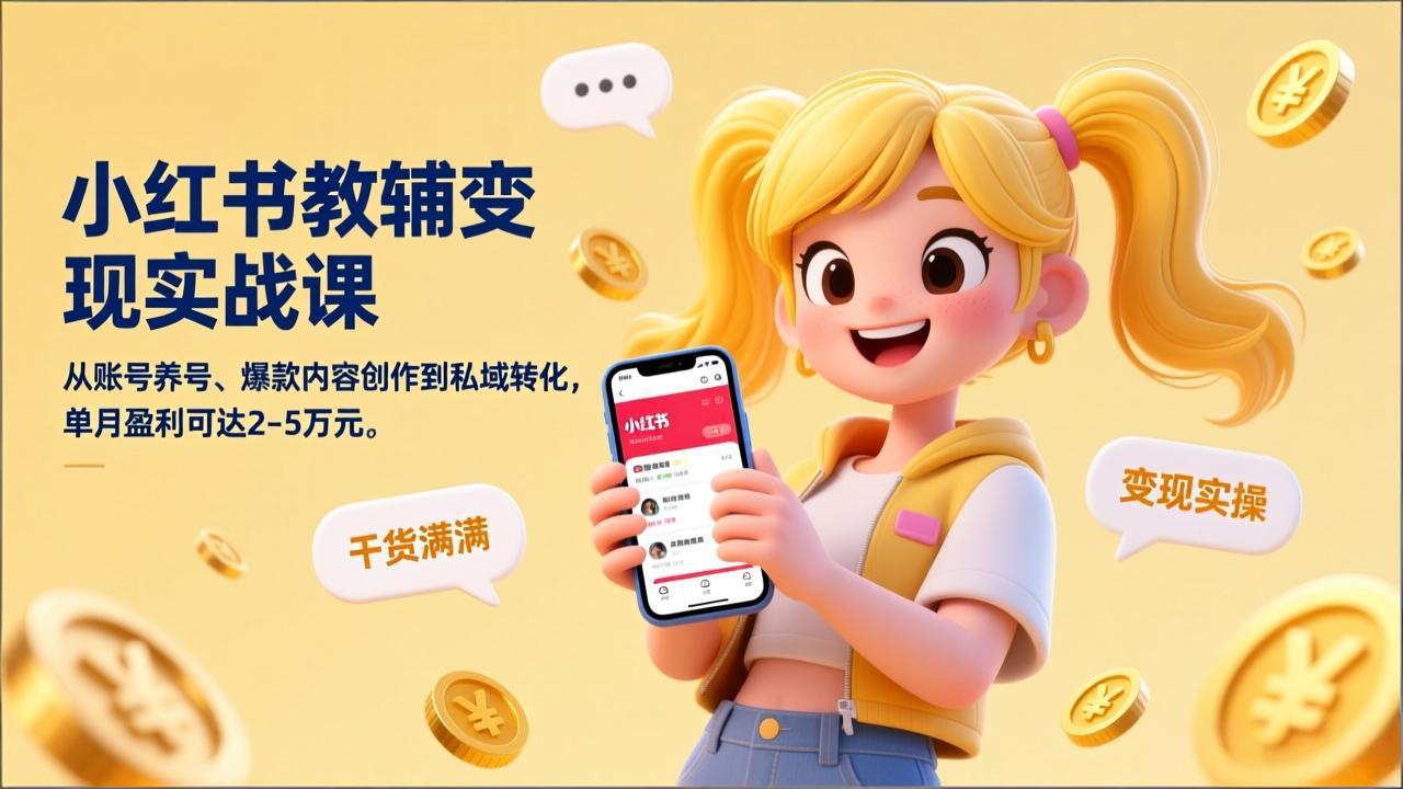 小红书教辅变现实战课,从账号养号、爆款内容创作到私域转化,单月盈利可达2-5万元-网创之家