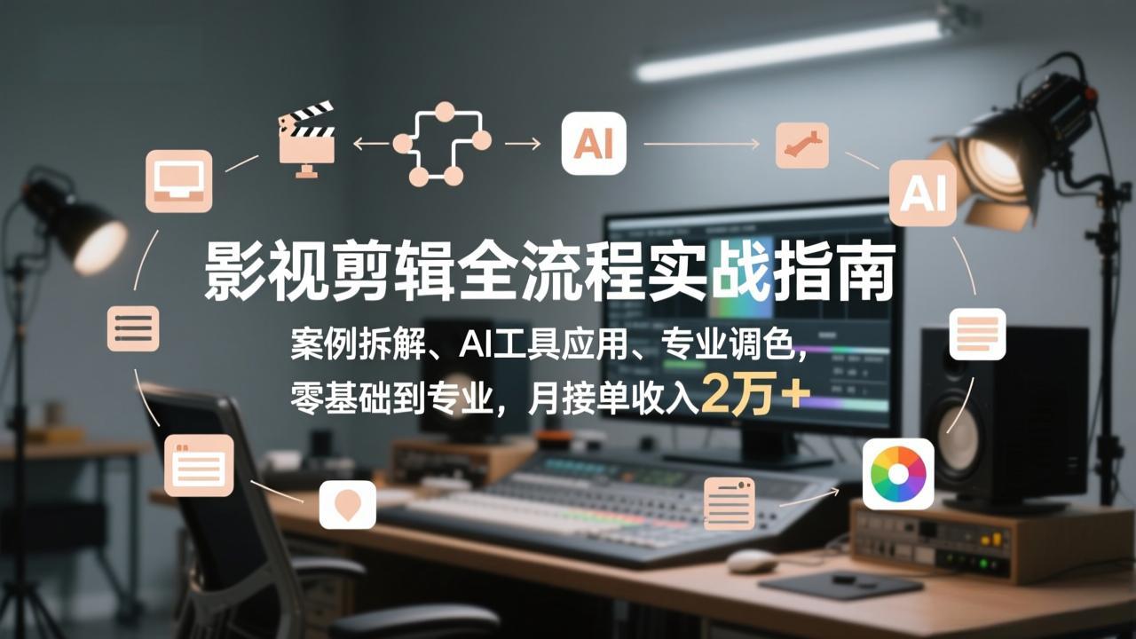影视剪辑全流程实战指南，案例拆解、AI工具应用、专业调色，零基础到专业，月接单收入2万+-网创之家
