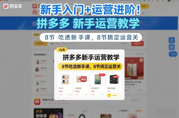 新手入门+运营进阶！拼多多新手运营教学，8节吃透新手课，8节搞定运营关-网创之家