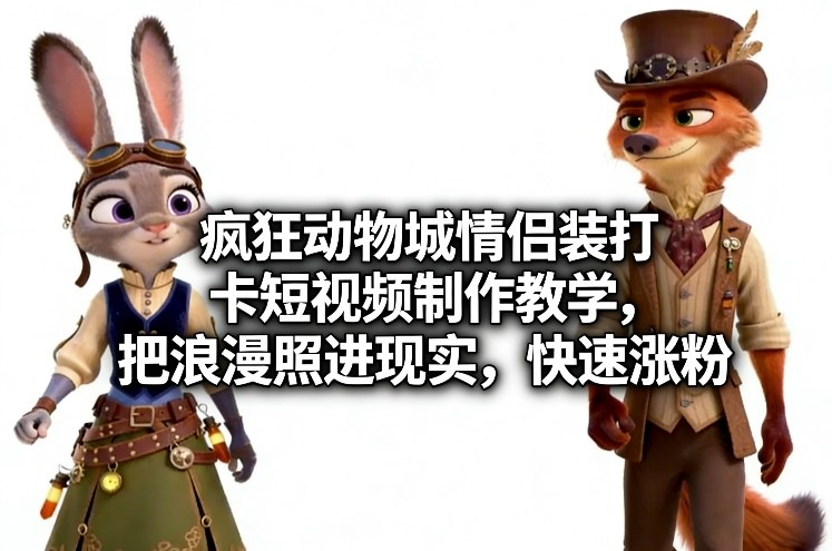 疯狂动物城情侣装打卡短视频制作教学，把浪漫照进现实，快速涨粉-网创之家
