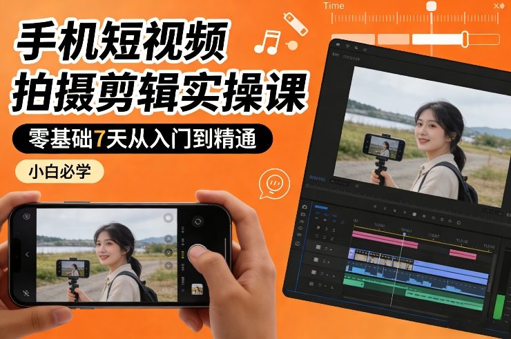 手机短视频拍摄剪辑实操课，零基础7天从入门到精通，小白必学-网创之家