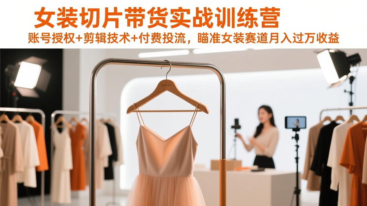 女装切片带货实战训练营，账号授权+剪辑技术+付费投流，瞄准女装赛道月入过万收益-网创之家