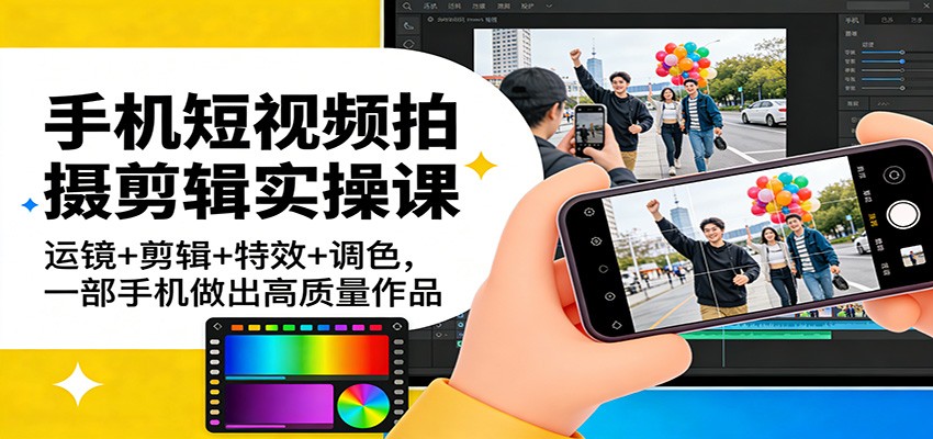 手机短视频拍摄剪辑实操课：运镜+剪辑+特效+调色，一部手机做出高质量作品-网创之家